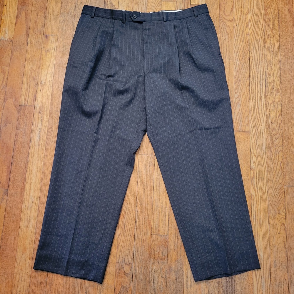 Vtg‎ Ralph Lauren 40x30 Dress Pants Grey Chalk Stripe Pleated Wool Total Comfort
